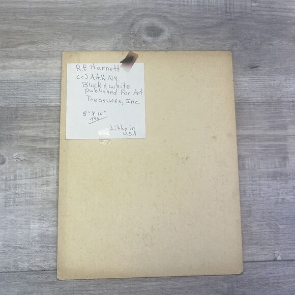 Tuxedo Black White Cat Green Ribbon 8x10 RF Harnett Litho in USA - Picture 7 of 12